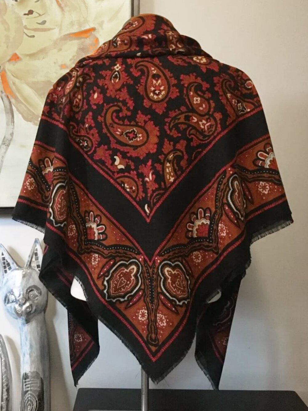 Vintage Large Square Paisley Equestrian Horse Riding Shawl Scarf